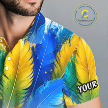 Load image into Gallery viewer, Personalized Parrot Mens Golf Polo Shirt – Cute Bird Hugging Golf Ball, Golf Lover Gift NHT1191