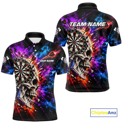 Colorful Splash Skull Darts Polo 1/4-Zip Shirt For Men Personalized Dart Player Match Jersey NHT1649