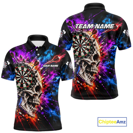 Colorful Splash Skull Darts Polo 1/4-Zip Shirt For Men Personalized Dart Player Match Jersey NHT1649
