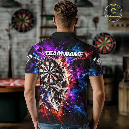 Colorful Splash Skull Darts Polo 1/4-Zip Shirt For Men Personalized Dart Player Match Jersey NHT1649