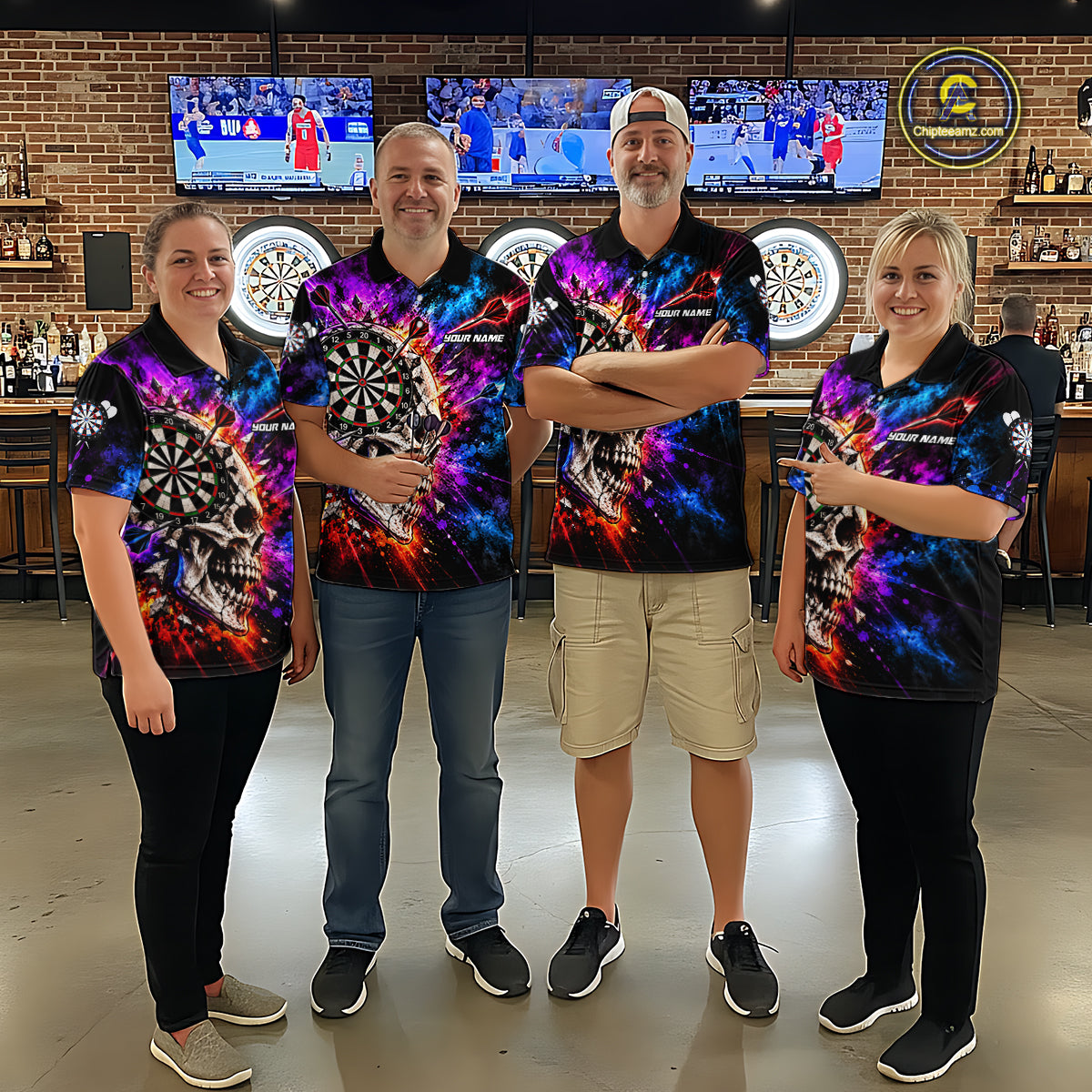 Colorful Splash Skull Darts Polo 1/4-Zip Shirt For Men Personalized Dart Player Match Jersey NHT1649