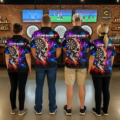 Colorful Splash Skull Darts Polo 1/4-Zip Shirt For Women Personalized Dart Player Match Jersey NHT1649