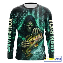 Load image into Gallery viewer, Custom Team Name Grim Reaper Bass Fishing With American Flag - Patriotic Bass Fishing Jersey NHT515