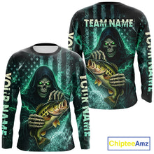 Load image into Gallery viewer, Custom Team Name Grim Reaper Bass Fishing With American Flag - Patriotic Bass Fishing Jersey NHT515