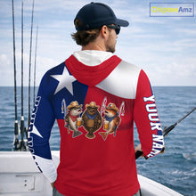 Load image into Gallery viewer, Funny Cowboy Trout, Flounder, Redfish Texas Flag Long Sleeve Hooded  Fishing Shirts Apparel