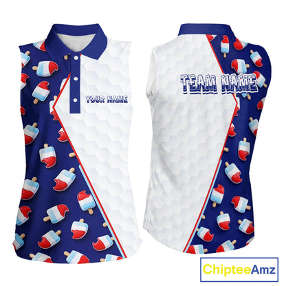 Custom Popsicle Pattern Womens Sleeveless Golf Polo, Personalized Summer Sweet Golf Shirt, Custom Golf Jersey, Familly Team Shirt NHT698