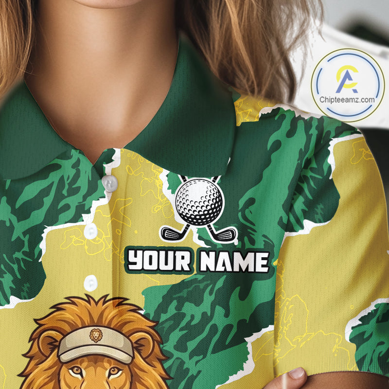 Custom Green Lion Womens Golf Polo Shirts, Lion Golf Team Jerseys