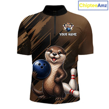 Load image into Gallery viewer, Men's custom otter bowling quarter zip pullover – front view