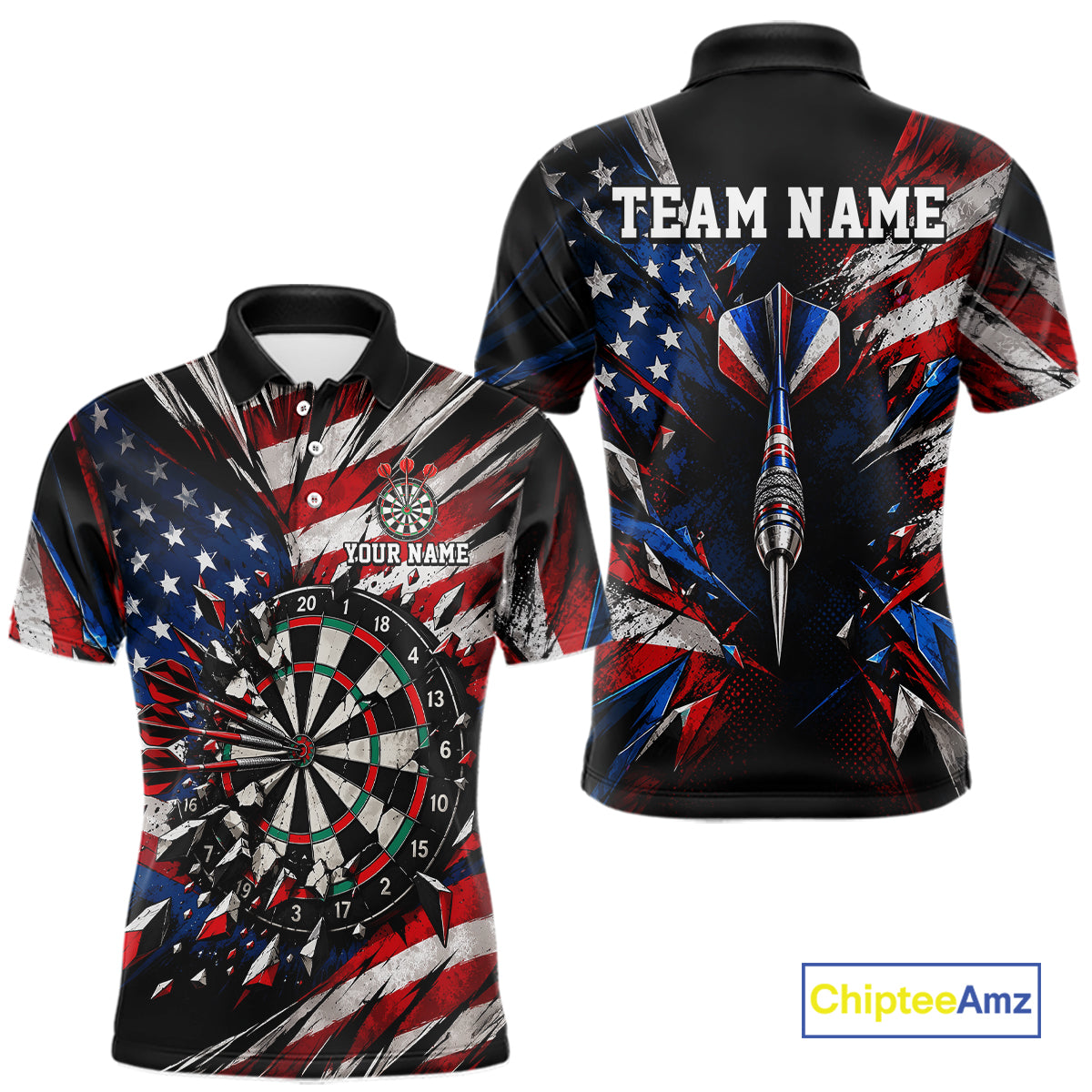 Patriotic American Flag Dart Game Pattern Polo 1/4-Zip Shirt For Men Personalized Team Jersey NHT1667