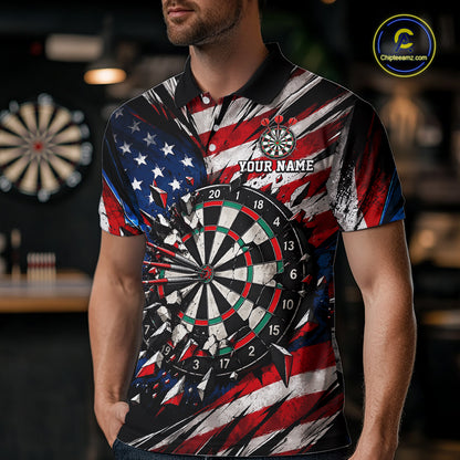 Patriotic American Flag Dart Game Pattern Polo 1/4-Zip Shirt For Men Personalized Team Jersey NHT1667