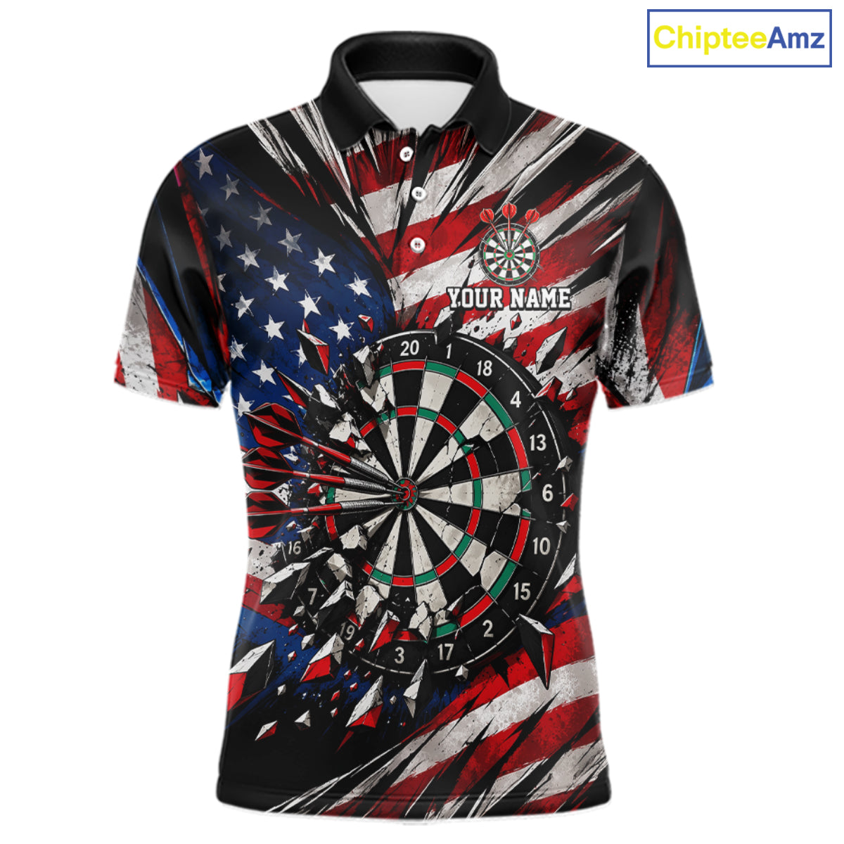 Patriotic American Flag Dart Game Pattern Polo 1/4-Zip Shirt For Men Personalized Team Jersey NHT1667
