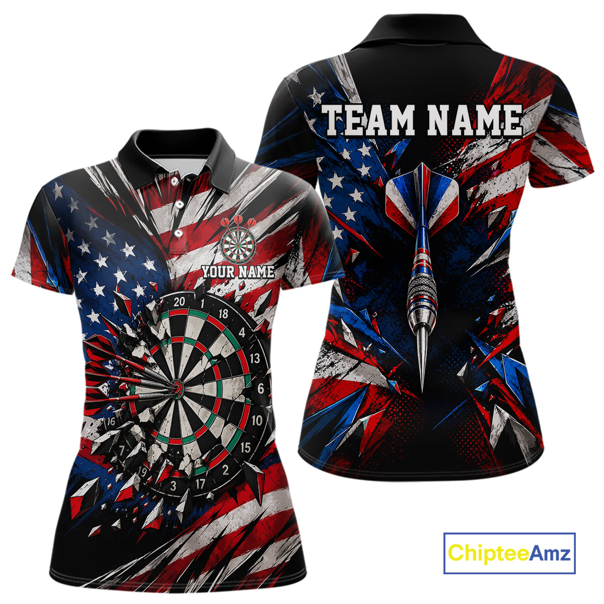 Patriotic American Flag Dart Game Pattern Polo 1/4-Zip Shirt For Women Personalized Team Jersey NHT1667