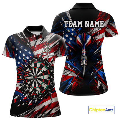 Patriotic American Flag Dart Game Pattern Polo 1/4-Zip Shirt For Women Personalized Team Jersey NHT1667
