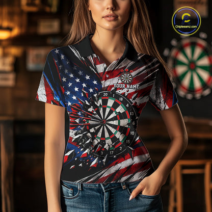Patriotic American Flag Dart Game Pattern Polo 1/4-Zip Shirt For Women Personalized Team Jersey NHT1667
