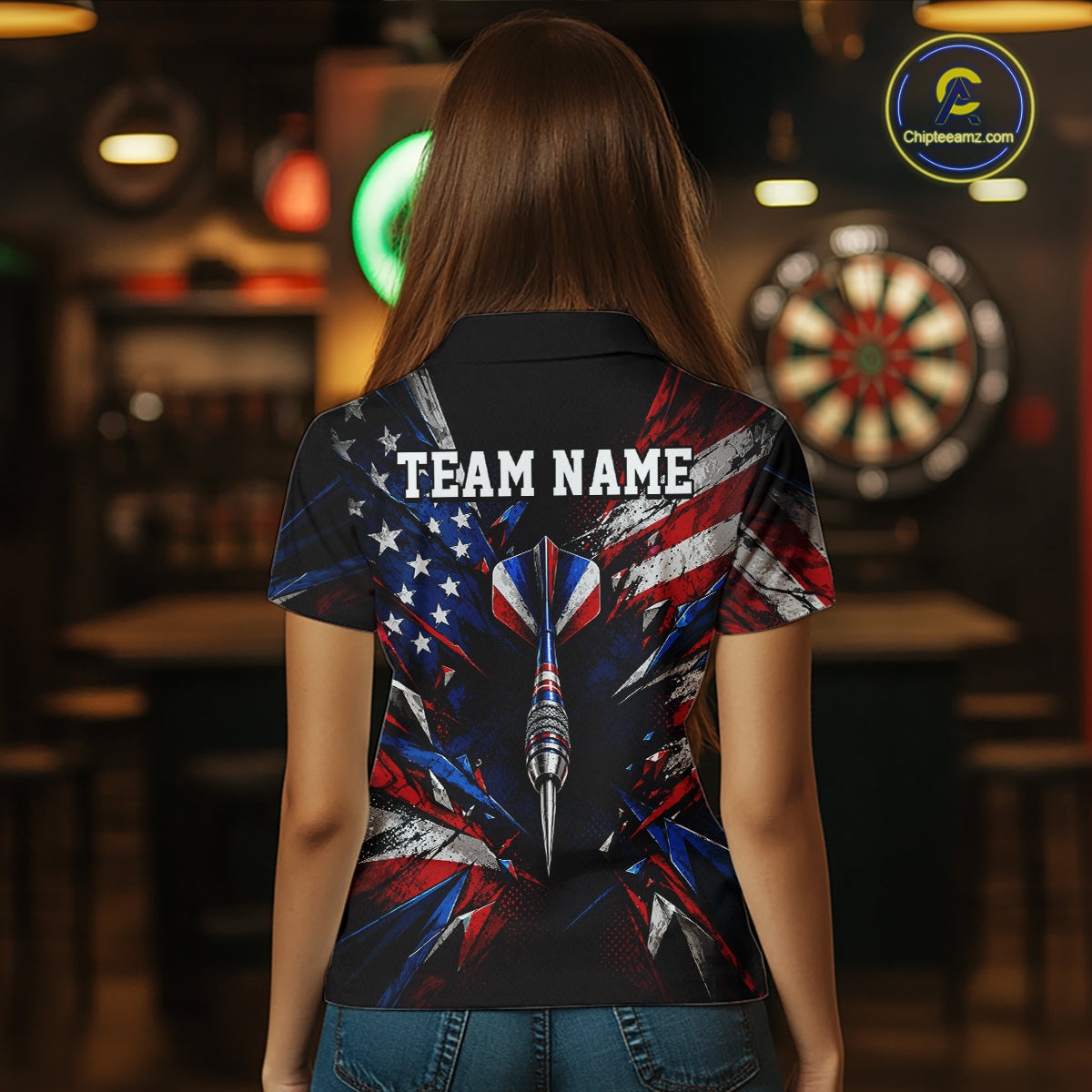 Patriotic American Flag Dart Game Pattern Polo 1/4-Zip Shirt For Women Personalized Team Jersey NHT1667