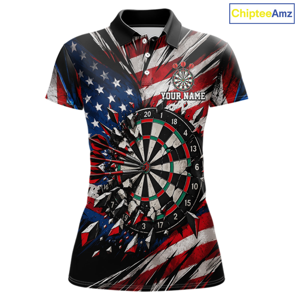 Patriotic American Flag Dart Game Pattern Polo 1/4-Zip Shirt For Women Personalized Team Jersey NHT1667