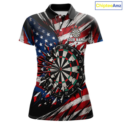 Patriotic American Flag Dart Game Pattern Polo 1/4-Zip Shirt For Women Personalized Team Jersey NHT1667