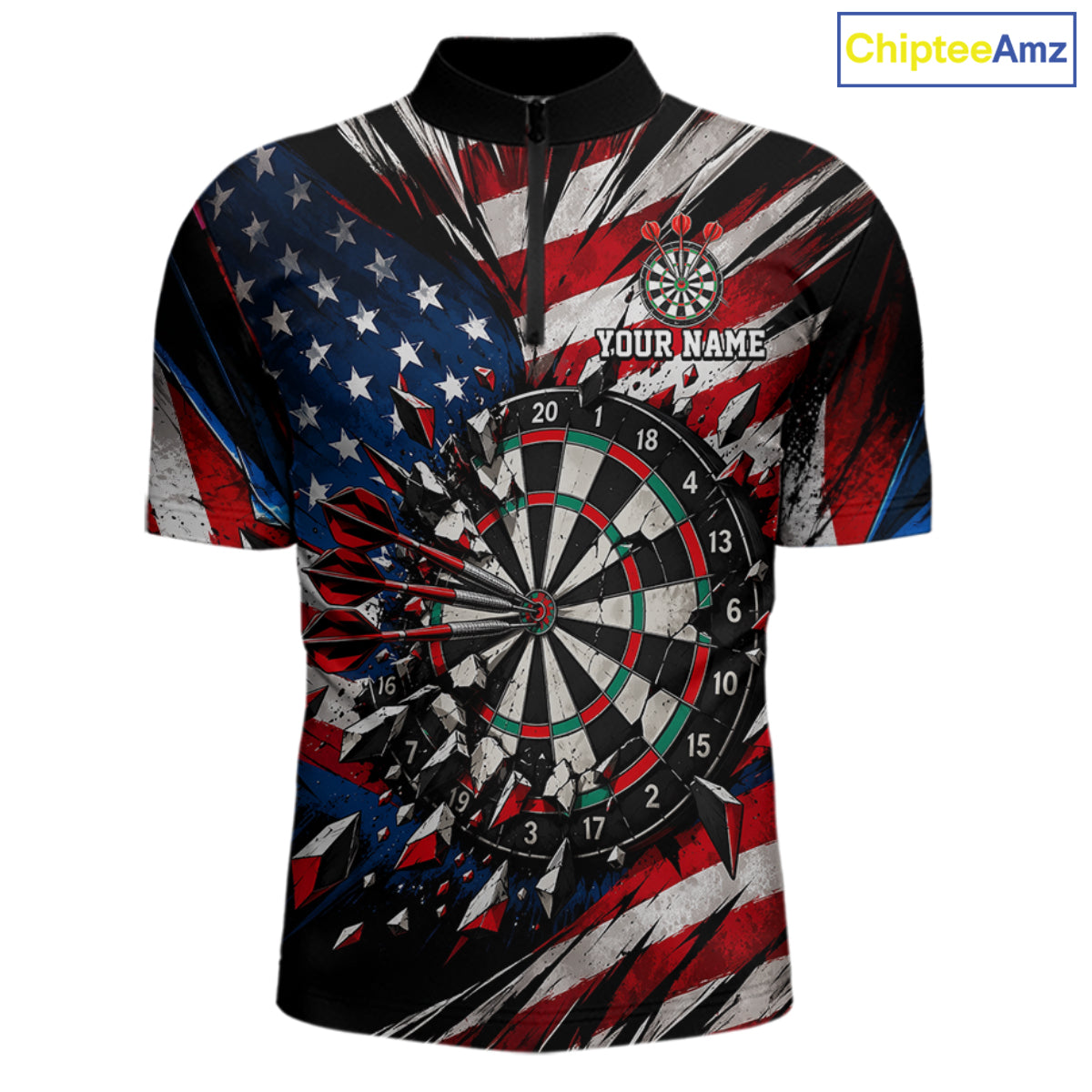 Patriotic American Flag Dart Game Pattern Polo 1/4-Zip Shirt For Men Personalized Team Jersey NHT1667