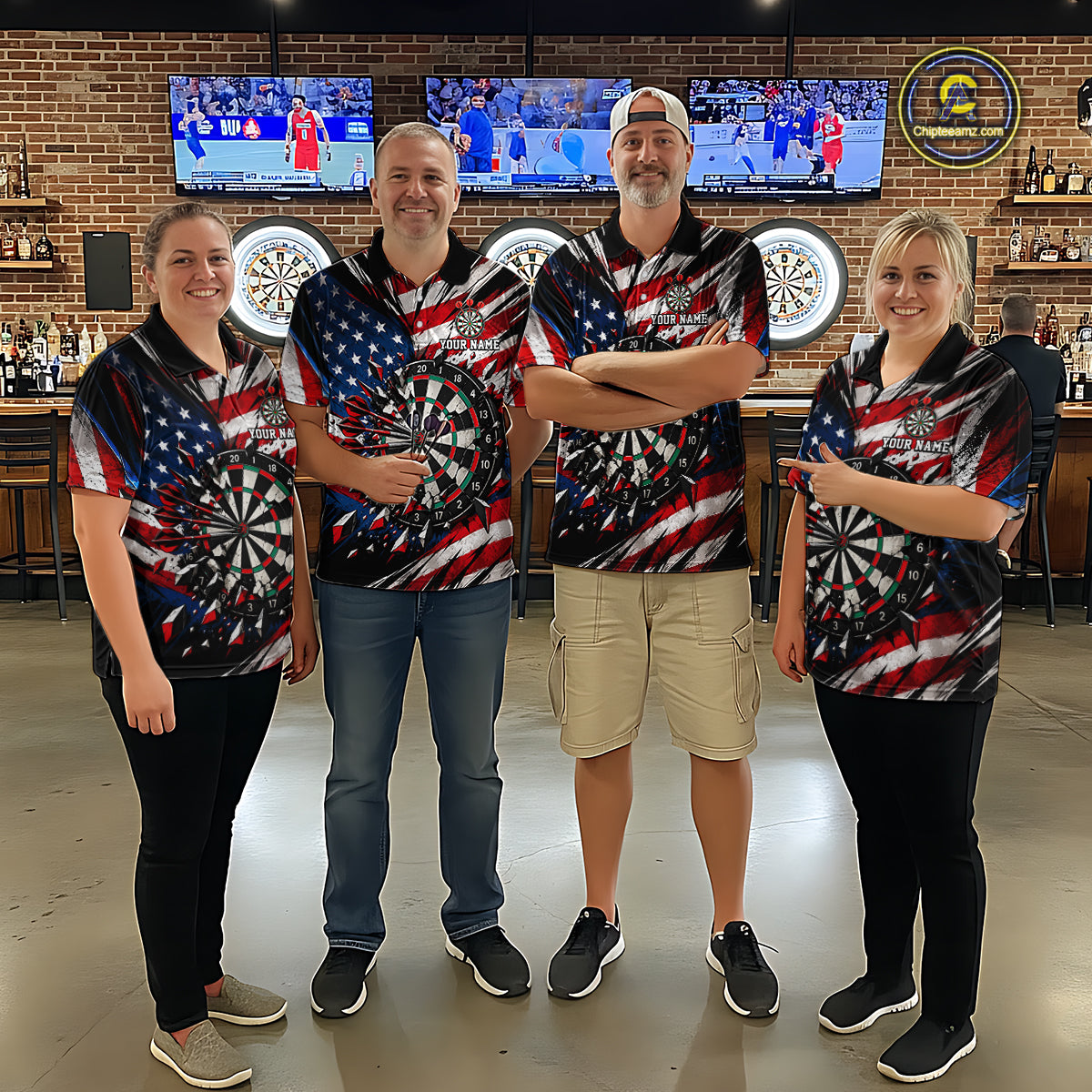 Patriotic American Flag Dart Game Pattern Polo 1/4-Zip Shirt For Men Personalized Team Jersey NHT1667