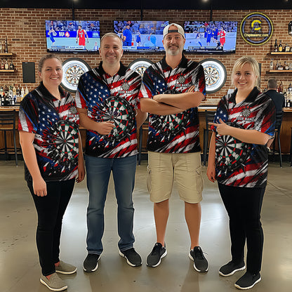 Patriotic American Flag Dart Game Pattern Polo 1/4-Zip Shirt For Men Personalized Team Jersey NHT1667