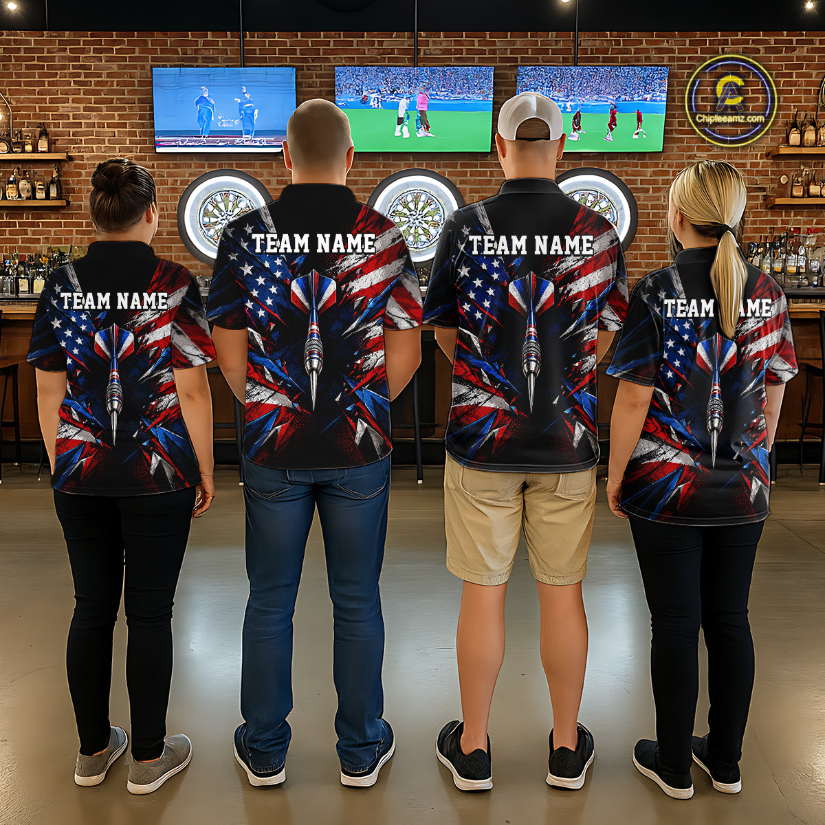 Patriotic American Flag Dart Game Pattern Polo 1/4-Zip Shirt For Women Personalized Team Jersey NHT1667