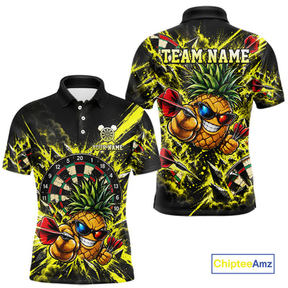 Cool Pineapple Dartboard Polo 1/4-Zip Shirt For Men Custom Yellow Black Darts Team Tournament Jersey NHT1668