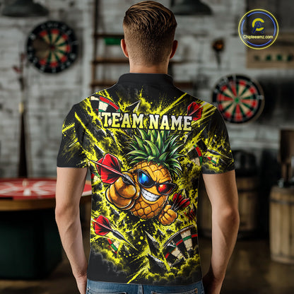 Cool Pineapple Dartboard Polo 1/4-Zip Shirt For Men Custom Yellow Black Darts Team Tournament Jersey NHT1668
