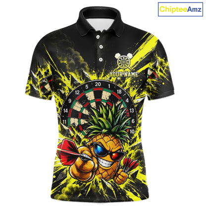 Cool Pineapple Dartboard Polo 1/4-Zip Shirt For Men Custom Yellow Black Darts Team Tournament Jersey NHT1668