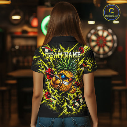 Cool Pineapple Dartboard Polo 1/4-Zip Shirt For Women Custom Yellow Black Darts Team Tournament Jersey NHT1668