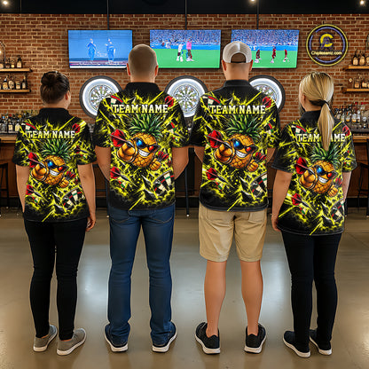 Cool Pineapple Dartboard Polo 1/4-Zip Shirt For Women Custom Yellow Black Darts Team Tournament Jersey NHT1668