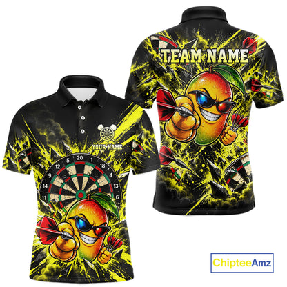 Cool Mango Dartboard Polo 1/4-Zip Shirt For Men Custom Yellow Black Darts Team Tournament Jersey NHT1669