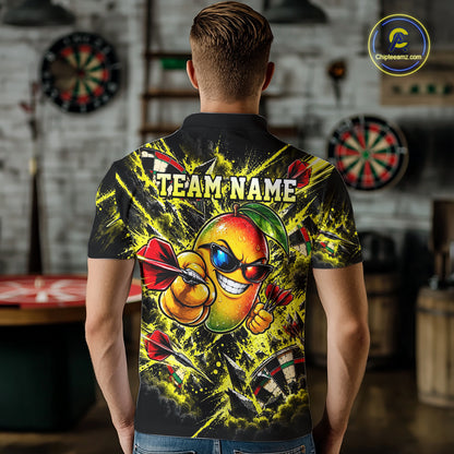 Cool Mango Dartboard Polo 1/4-Zip Shirt For Men Custom Yellow Black Darts Team Tournament Jersey NHT1669