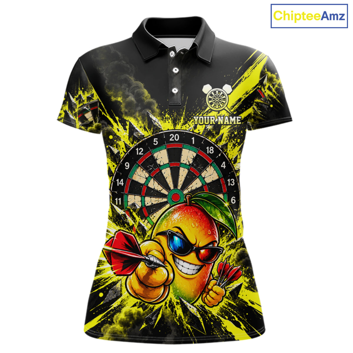 Cool Mango Dartboard Polo 1/4-Zip Shirt For Women Custom Yellow Black Darts Team Tournament Jersey NHT1669