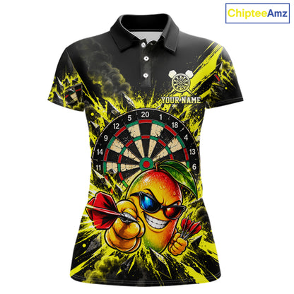 Cool Mango Dartboard Polo 1/4-Zip Shirt For Women Custom Yellow Black Darts Team Tournament Jersey NHT1669