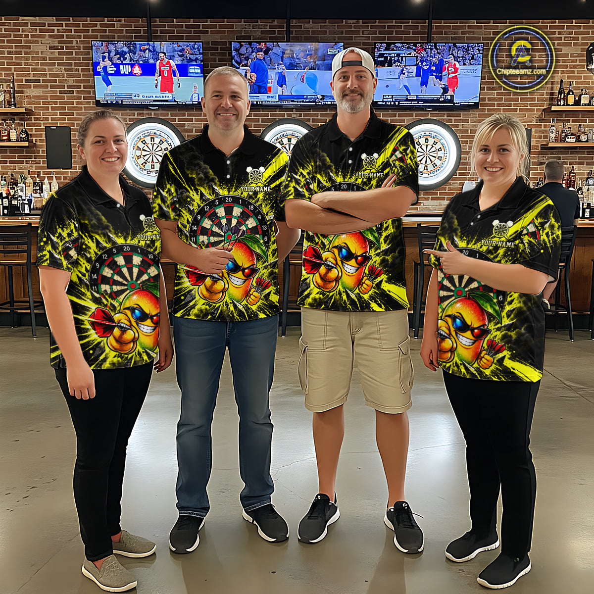 Cool Mango Dartboard Polo 1/4-Zip Shirt For Women Custom Yellow Black Darts Team Tournament Jersey NHT1669