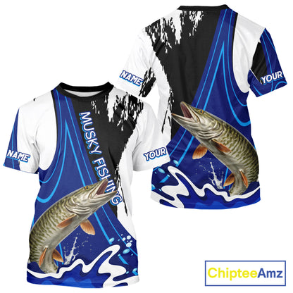 Musky Fishing Jersey Personalized Name Fishing T-Shirts, Angler Tournament Fishing Apparel NHT870
