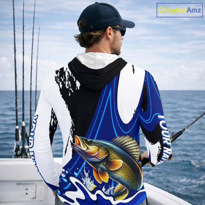 Walleye Fishing Jersey Personalized Name Hooded Fishing Shirt, Angler Tournament Fishing Apparel NHT871