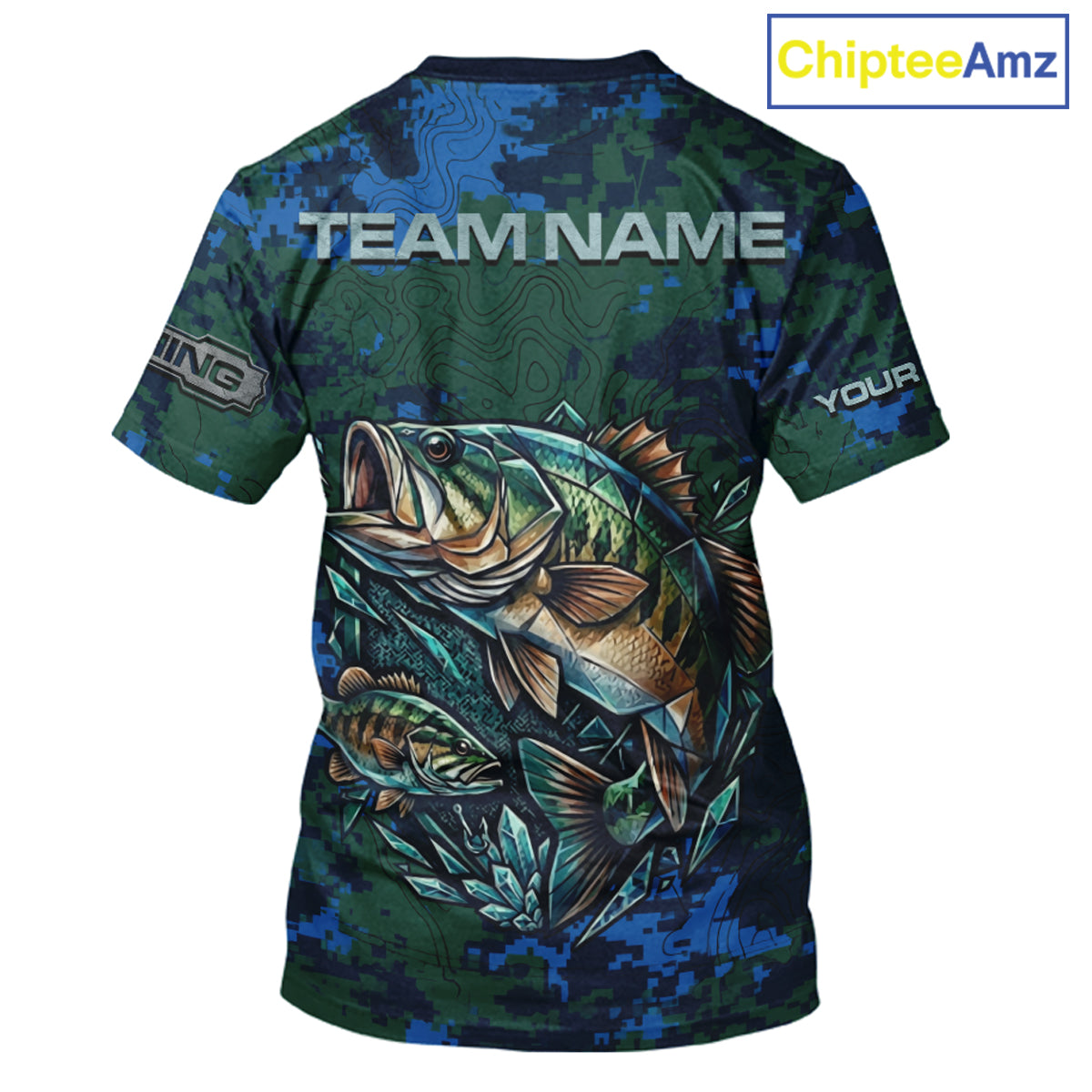 Green Camo Bass Short Sleeve Fishing T-Shirts, Bass Fishing Jersey, Performance Fishing Apparel NHT877