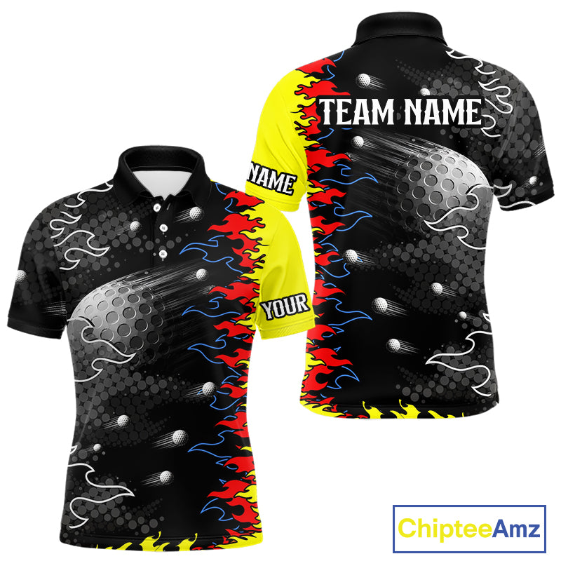 Personalized Mens Golf Shirt Custom Name Team Golf Shirt Flame Design, Golf Top NHT1352