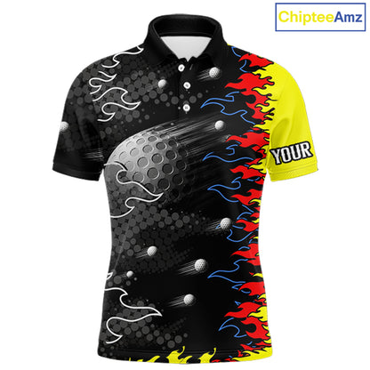 Personalized Mens Golf Shirt Custom Name Team Golf Shirt Flame Design, Golf Top NHT1352