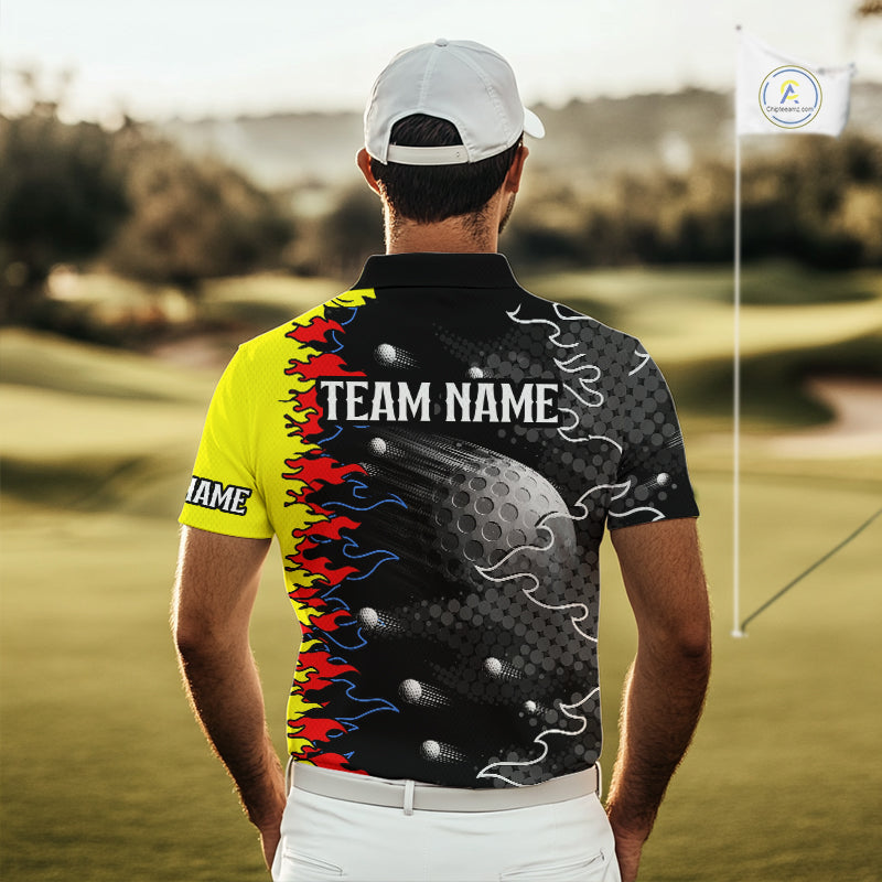 Personalized Mens Golf Shirt Custom Name Team Golf Shirt Flame Design, Golf Top NHT1352