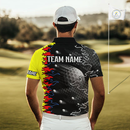 Personalized Mens Golf Shirt Custom Name Team Golf Shirt Flame Design, Golf Top NHT1352