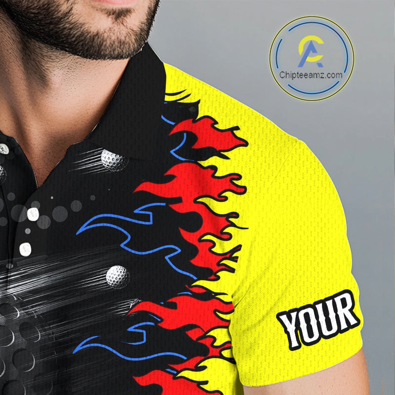Personalized Mens Golf Shirt Custom Name Team Golf Shirt Flame Design, Golf Top NHT1352
