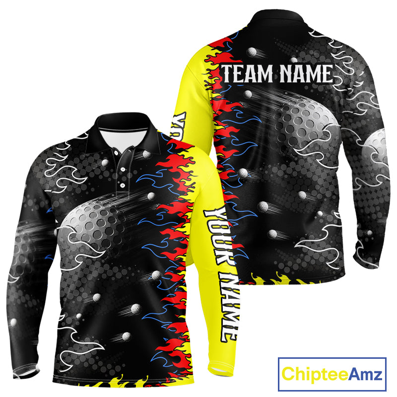 Personalized Mens Golf Shirt Custom Name Team Golf Shirt Flame Design, Golf Top NHT1352