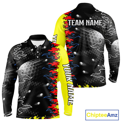 Personalized Mens Golf Shirt Custom Name Team Golf Shirt Flame Design, Golf Top NHT1352