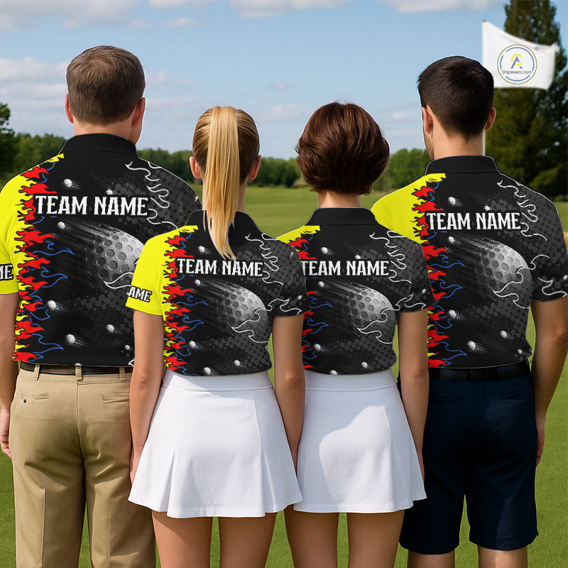 Personalized Mens Golf Shirt Custom Name Team Golf Shirt Flame Design, Golf Top NHT1352
