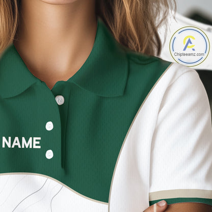 Green White Golf Ball Womens Golf Polo Shirts Custom Golf Clothing For Ladies NHT883