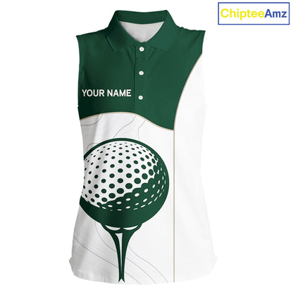 Green White Golf Ball Sleeveless Womens Golf Polo Shirts Custom Golf Clothing For Ladies NHT883