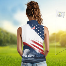 Load image into Gallery viewer, Patriotic American Flag Women's Sleeveless Golf Polo Shirt –  Red White Blue Golf Apparel 