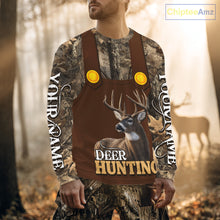 Load image into Gallery viewer, Deer Hunting Hoodie &amp; Sweatshirt – Brown Bib Overalls Style with Custom Name Camo Design NHT346